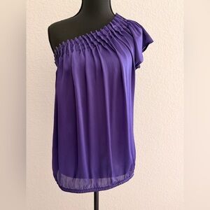Charlotte Russe Purple One Shoulder Chiffon Pleated Blouse | Flowy Asymmetrical